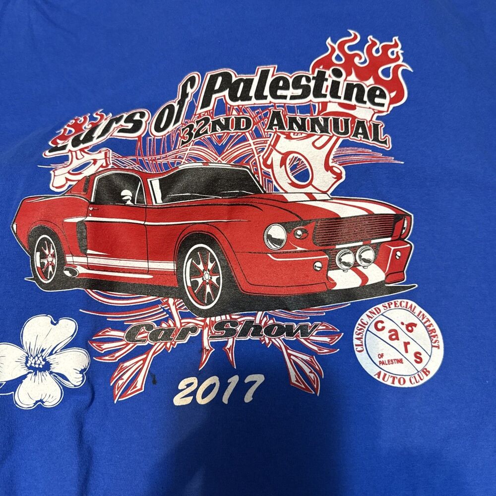 Cars of Palestine 2017 Show T Shirt Men's Large Blue 2017 Sponsors Ad